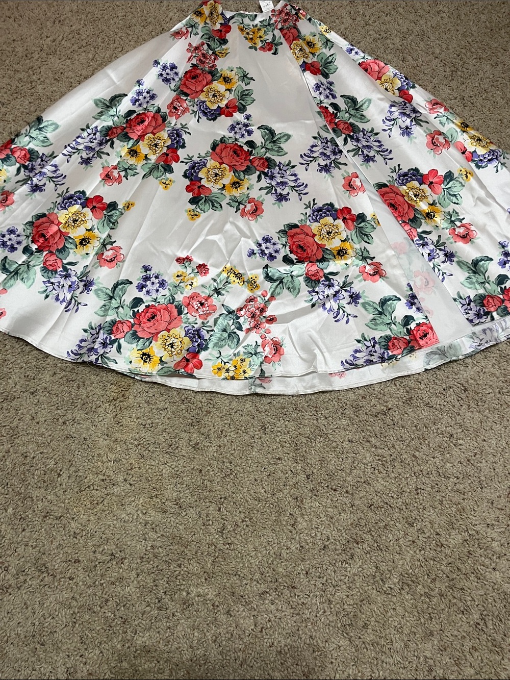B Darlin White Circle Skirt with Red, Yellow & Purple Floral Print